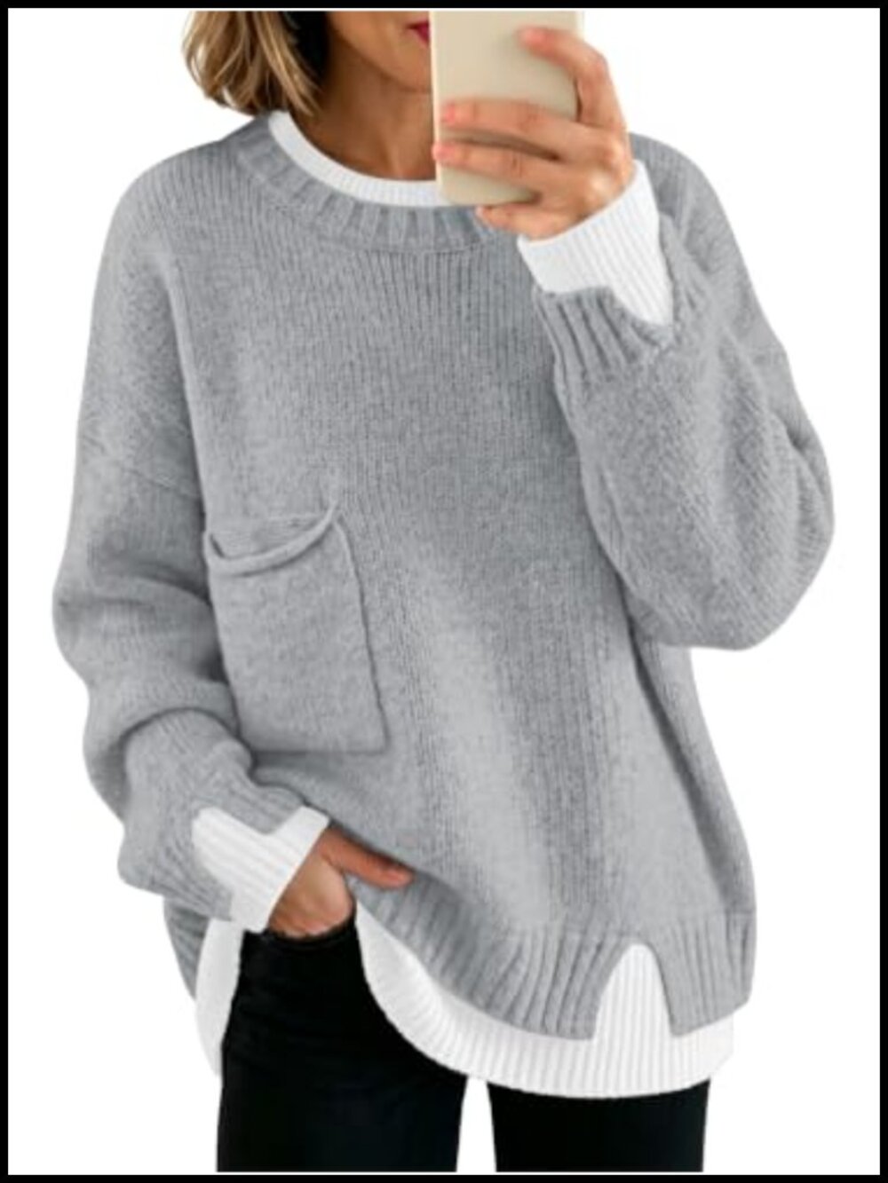 Womens Wool Blend Oversized Chunky Sweater Crew Neck Long Sleeve Knit Pullover